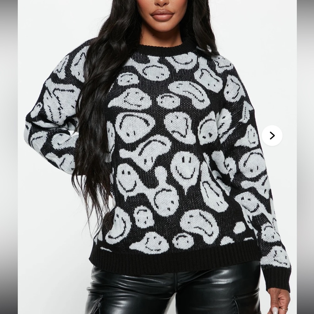 Fashion Nova Trippy Smiles Crew Neck Sweater